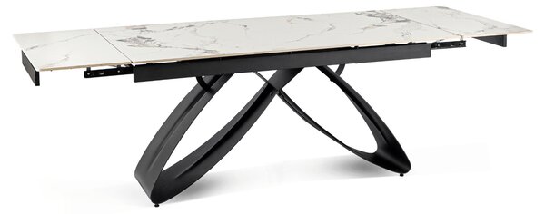 Stół Rozkładany Prostokątny LUIGI 160-240 cm Ceramiczny Biały Marmur/Czarny do Jadalni Nowoczesny