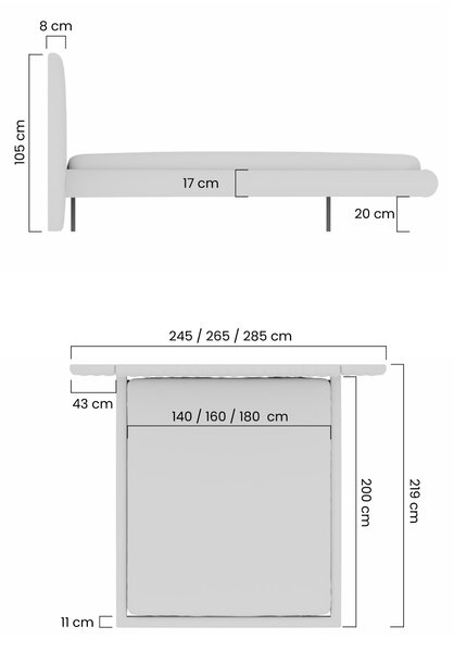Łóżko tapicerowane lewitujące Galin 160x200 - beżowa tkanina łatwoczyszcząca Leo 03