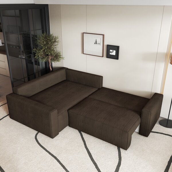 Masseno Narożnik ERONIS z funkcją spania i pojemnikiem na pościel Narozniki L, Rozkładana sofa - Brązowy, POSO 06
