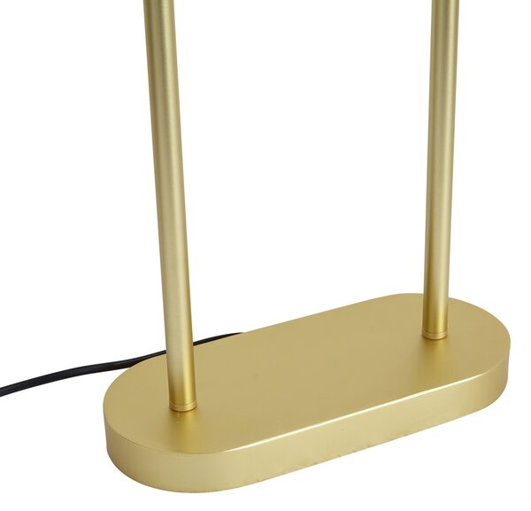 Mosiężna lampa podłogowa z owalnym abażurem z motywem liści i złotym wnętrzem 35 cm - Thijmen