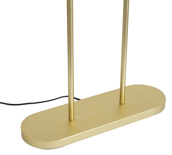 Mosiężna lampa podłogowa z owalnym kloszem z motywem liści i złotym wnętrzem 50 cm - Thijmen