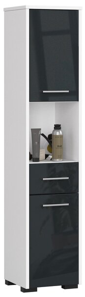 Regał łazienkowy z szufladą biały + grafit połysk - Orraro 4X