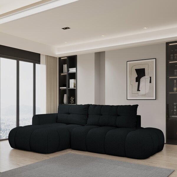 Masseno Narożnik FLUMA z funkcją spania i pojemnikiem na pościel Narozniki L, Rozkładana sofa - Czarny, QUELLE 100