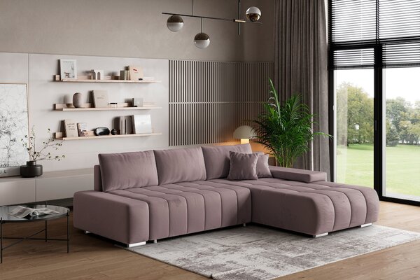 Masseno Narożnik ALESE z funkcją spania i pojemnikiem na pościel Narozniki L, Rozkładana sofa - Wrzosowy, MONOLITH 62