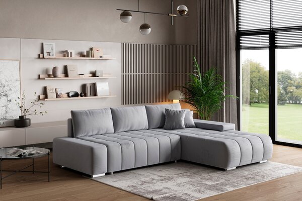 Masseno Narożnik ALESE z funkcją spania i pojemnikiem na pościel Narozniki L, Rozkładana sofa - Jasnoszary, MONOLITH 84