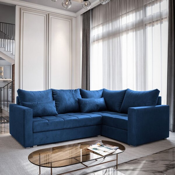 Masseno Narożnik LIRENO z funkcją spania i pojemnikiem na pościel Narozniki L, Rozkładana sofa - Niebieski, KRONOS 09