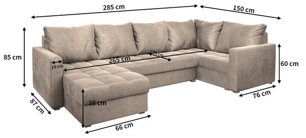 Masseno Narożnik LORIVO z funkcją spania i pojemnikiem na pościel Narozniki U, Rozkładana sofa - Żółty, KRONOS 01