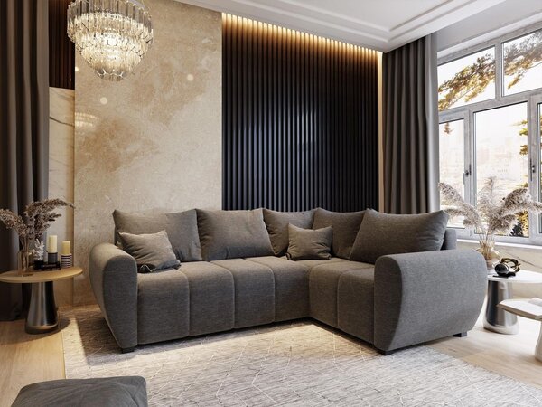 Masseno Narożnik MADISON z funkcją spania i pojemnikiem na pościel Narozniki L, Rozkładana sofa - Jasnoszary, SAWANA 21