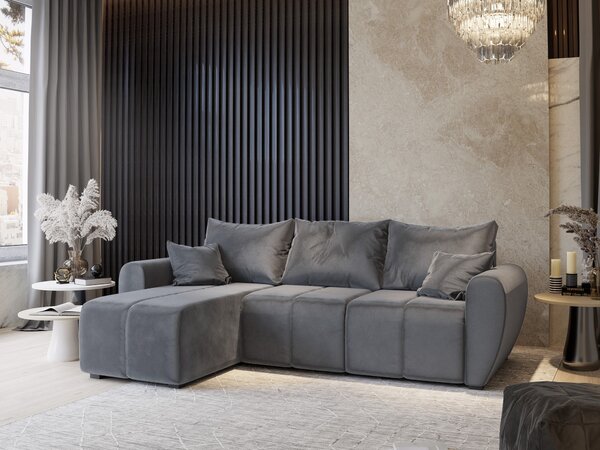 Masseno Narożnik MADISON z funkcją spania i pojemnikiem na pościel Narozniki L, Rozkładana sofa - Szary, PAROS 06