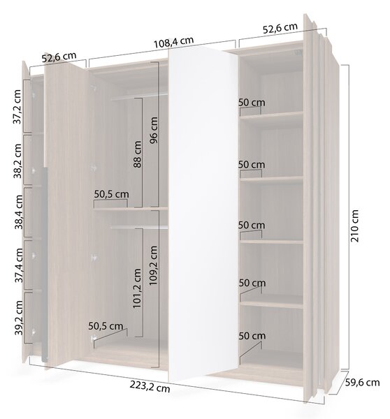 Szafa Flaro 223 cm z oświetleniem - dąb dunin