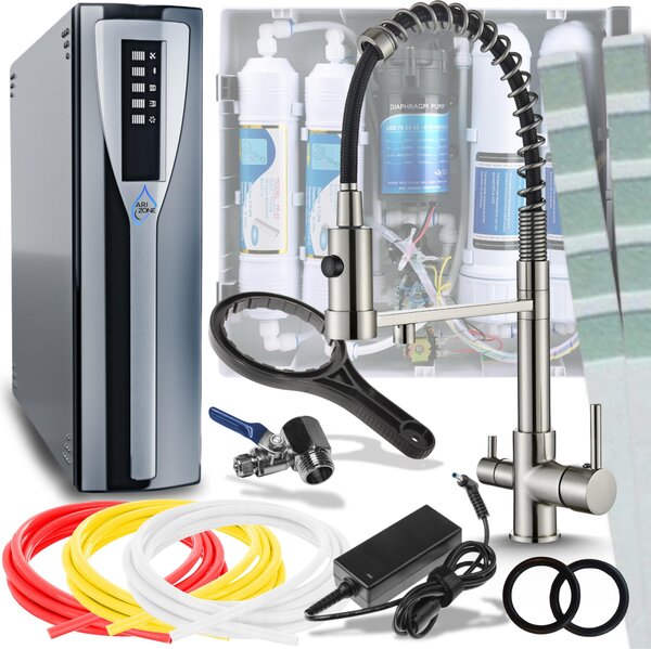Bateria kuchenna trójdrona Ari Solid Spring z filtrem wody, elastyczna wylewka 360, dwa wyloty, inox