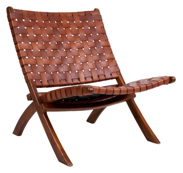 Fotel drewniany krzesło siedzisko skórzane boho do salonu 66 cm