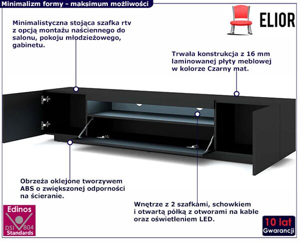 Szafka Rtv Czarny Ścienna Lub Stojąca Mat T8-M12