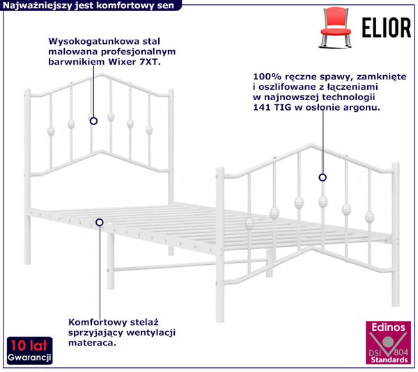 Białe metalowe łóżko loftowe 100x200 cm D8-F82