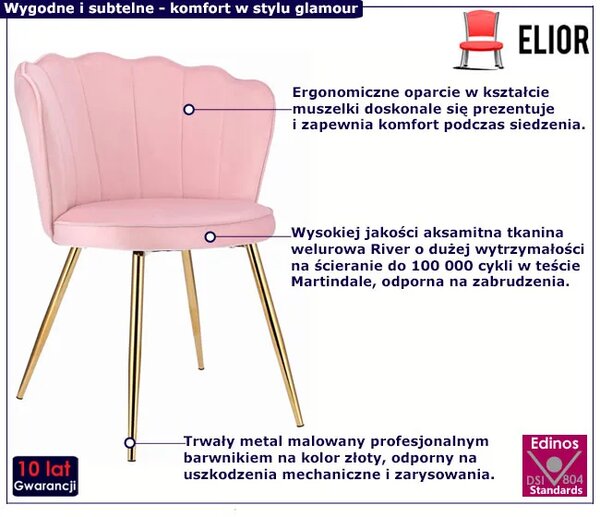 Różowe krzesło muszelka w stylu glamour M6-K42