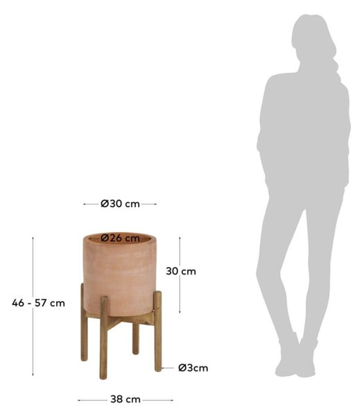 Terakotowa doniczka na drewnianej podstawce Kave Home Dalva, ⌀ 30 cm