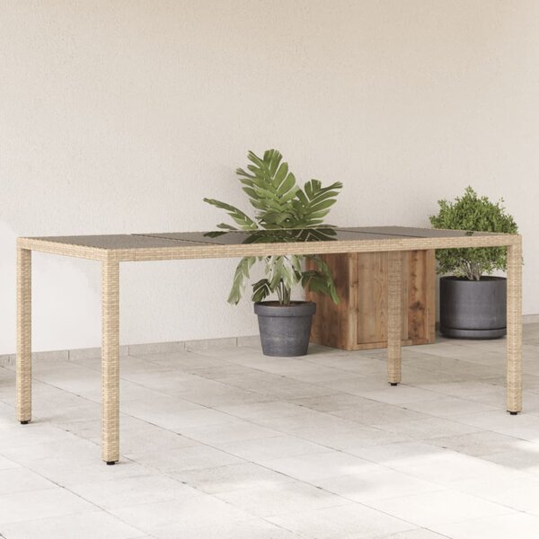 Stół ogrodowy ze szklanym blatem, beż, 190x90x75 cm, polirattan