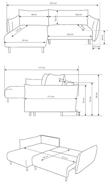 Masseno Narożnik UNO z funkcją spania i pojemnikiem na pościel Narozniki L, Rozkładana sofa - Beżowy, ANTHOLOGY 20