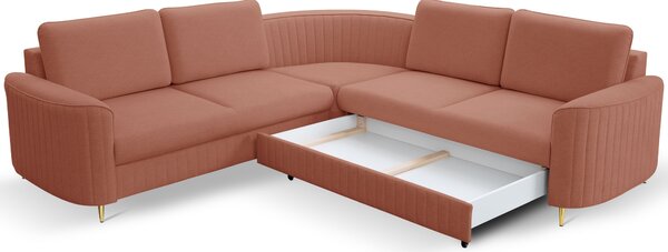 Masseno Narożnik VELA z funkcją spania i pojemnikiem na pościel Narozniki L, Rozkładana sofa - Różowy, CASTEL 55