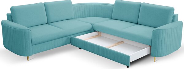 Masseno Narożnik VELA z funkcją spania i pojemnikiem na pościel Narozniki L, Rozkładana sofa - Błękitny, CASTEL 70