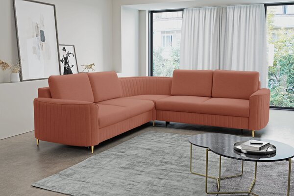 Masseno Narożnik VELA z funkcją spania i pojemnikiem na pościel Narozniki L, Rozkładana sofa - Różowy, CASTEL 55