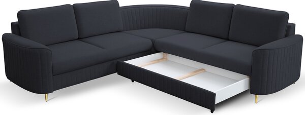Masseno Narożnik VELA z funkcją spania i pojemnikiem na pościel Narozniki L, Rozkładana sofa - Granatowy, CASTEL 79