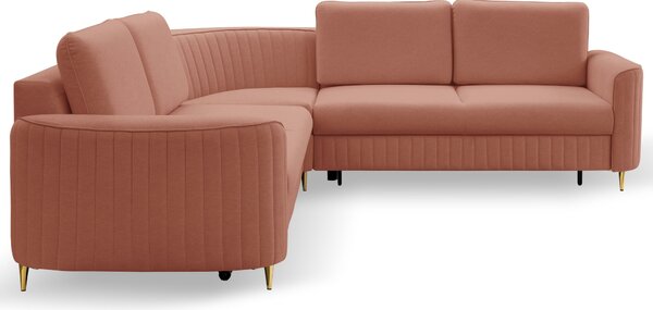 Masseno Narożnik VELA z funkcją spania i pojemnikiem na pościel Narozniki L, Rozkładana sofa - Różowy, CASTEL 55