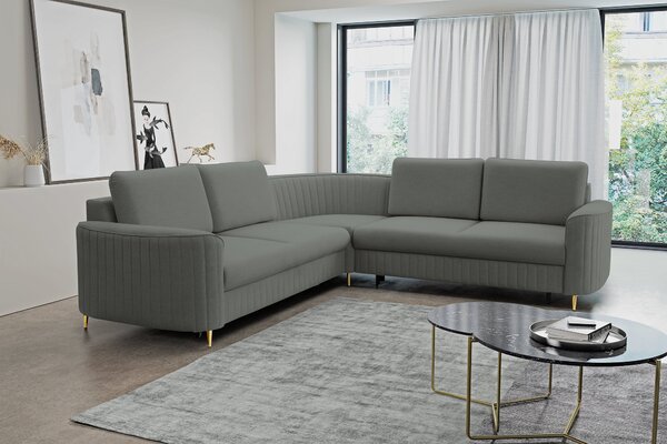 Masseno Narożnik VELA z funkcją spania i pojemnikiem na pościel Narozniki L, Rozkładana sofa - Szary, CASTEL 93