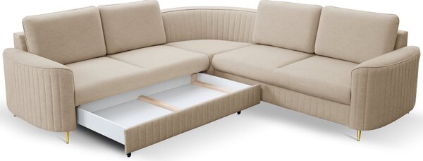 Masseno Narożnik VELA z funkcją spania i pojemnikiem na pościel Narozniki L, Rozkładana sofa - Beżowy, CASTEL 15