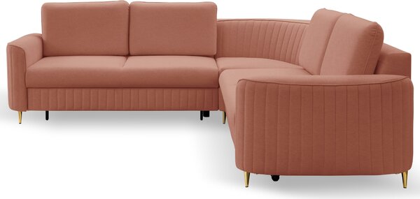 Masseno Narożnik VELA z funkcją spania i pojemnikiem na pościel Narozniki L, Rozkładana sofa - Różowy, CASTEL 55