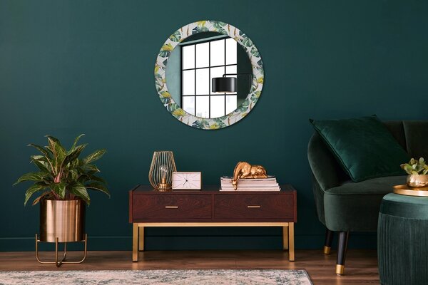 Lustro z nadrukiem okrągłe Liście tropikalne