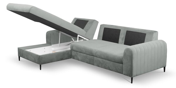 Masseno Narożnik VERONA z funkcją spania i pojemnikiem na pościel Narozniki L, Rozkładana sofa - Szary, VELLUTO GREY 16