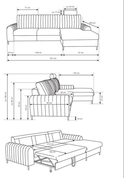 Masseno Narożnik VERONA z funkcją spania i pojemnikiem na pościel Narozniki L, Rozkładana sofa - Brązowy, VELLUTO RUST 33