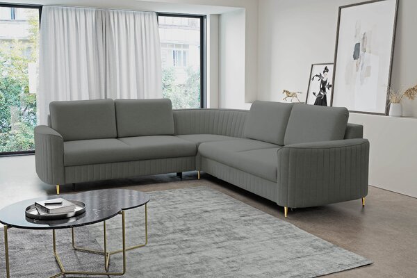 Masseno Narożnik VELA z funkcją spania i pojemnikiem na pościel Narozniki L, Rozkładana sofa - Szary, CASTEL 93