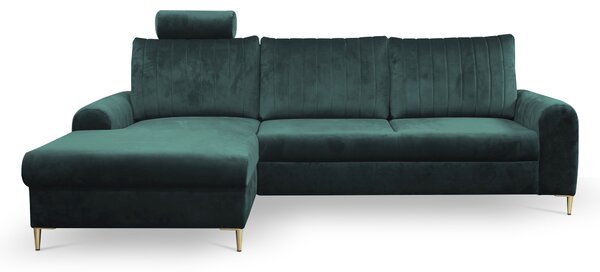 Masseno Narożnik VERONA z funkcją spania i pojemnikiem na pościel, Rozkładana sofa - Zielony, VELLUTO JUNGLE GREEN 27