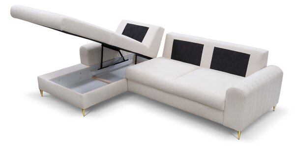 Masseno Narożnik VERONA z funkcją spania i pojemnikiem na pościel Narozniki L, Rozkładana sofa - Kremowy, LOFT 1