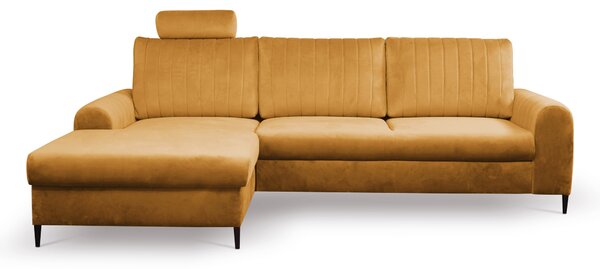 Masseno Narożnik VERONA z funkcją spania i pojemnikiem na pościel Narozniki L, Rozkładana sofa - Żółty, VELLUTO MUSTARD 8