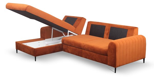 Masseno Narożnik VERONA z funkcją spania i pojemnikiem na pościel Narozniki L, Rozkładana sofa - Brązowy, VELLUTO RUST 33