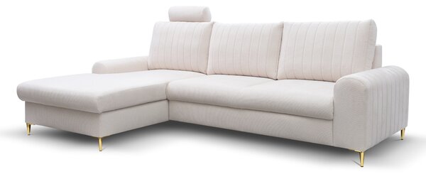 Masseno Narożnik VERONA z funkcją spania i pojemnikiem na pościel Narozniki L, Rozkładana sofa - Kremowy, LOFT 1