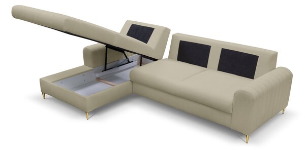 Masseno Narożnik VERONA z funkcją spania i pojemnikiem na pościel Narozniki L, Rozkładana sofa - Beżowy, LOFT 2