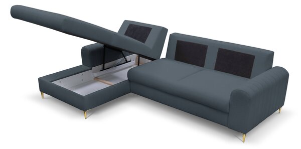 Masseno Narożnik VERONA z funkcją spania i pojemnikiem na pościel Narozniki L, Rozkładana sofa - Niebieski, LOFT 14
