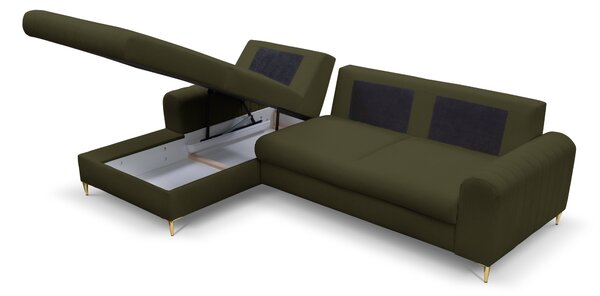 Masseno Narożnik VERONA z funkcją spania i pojemnikiem na pościel Narozniki L, Rozkładana sofa - Oliwkowy, LOFT 10