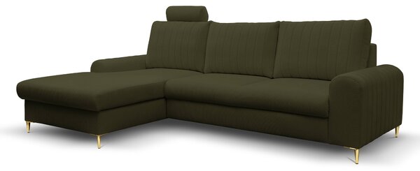 Masseno Narożnik VERONA z funkcją spania i pojemnikiem na pościel Narozniki L, Rozkładana sofa - Oliwkowy, LOFT 10