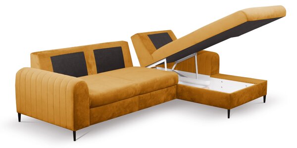 Masseno Narożnik VERONA z funkcją spania i pojemnikiem na pościel Narozniki L, Rozkładana sofa - Żółty, VELLUTO MUSTARD 8