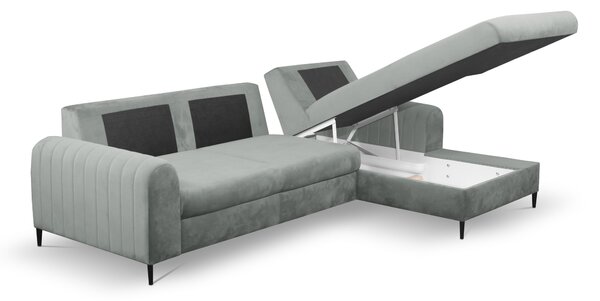Masseno Narożnik VERONA z funkcją spania i pojemnikiem na pościel Narozniki L, Rozkładana sofa - Szary, VELLUTO GREY 16