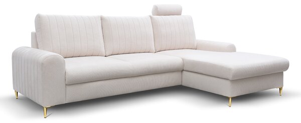 Masseno Narożnik VERONA z funkcją spania i pojemnikiem na pościel Narozniki L, Rozkładana sofa - Kremowy, LOFT 1