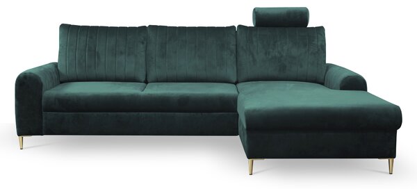 Masseno Narożnik VERONA z funkcją spania i pojemnikiem na pościel, Rozkładana sofa - Zielony, VELLUTO JUNGLE GREEN 27