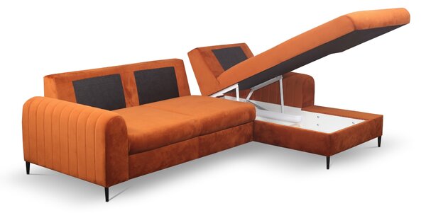 Masseno Narożnik VERONA z funkcją spania i pojemnikiem na pościel Narozniki L, Rozkładana sofa - Brązowy, VELLUTO RUST 33
