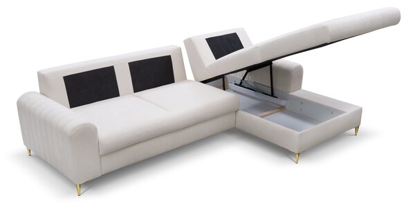 Masseno Narożnik VERONA z funkcją spania i pojemnikiem na pościel Narozniki L, Rozkładana sofa - Kremowy, LOFT 1