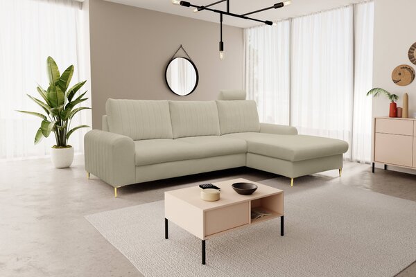 Masseno Narożnik VERONA z funkcją spania i pojemnikiem na pościel Narozniki L, Rozkładana sofa - Beżowy, LOFT 2